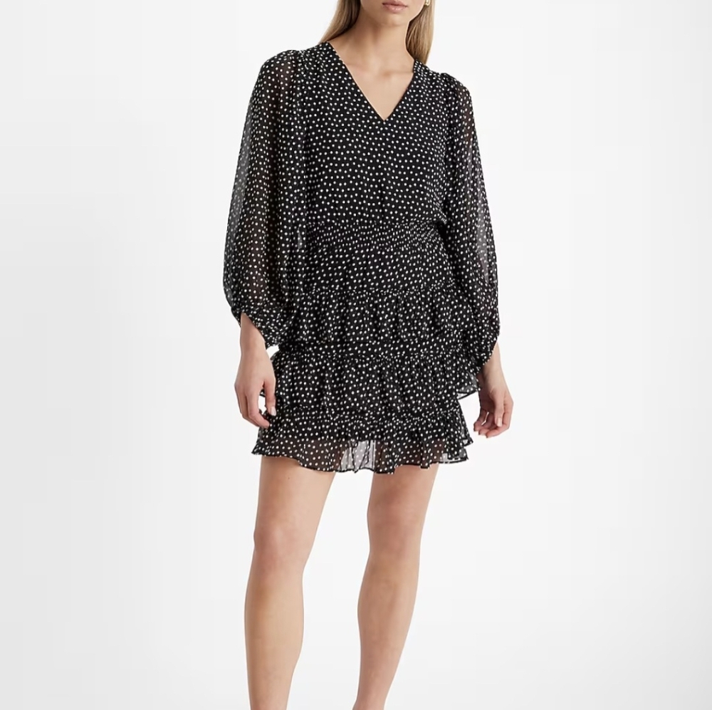 Express Long Sleeve Tiered Smocked Waist Mini Dress